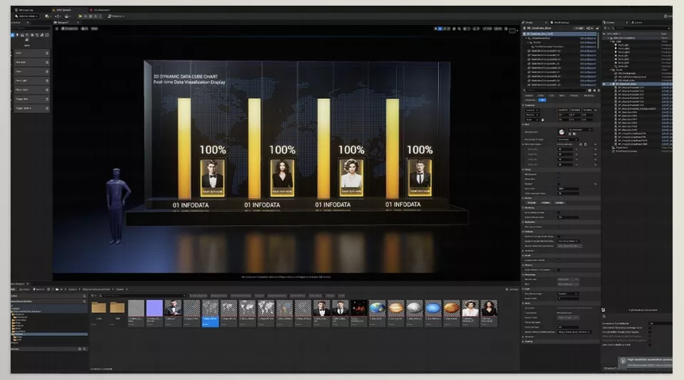 3D DynamicDataCubeChart 01 - Featuring an intuitive data cube chart, this tool is ready to be seamlessly integrated into data visualization projects and virtual studios right out of the box.