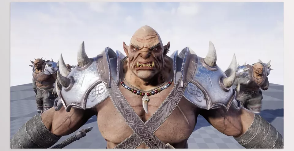 Unreal Engine - Orc Warrior - Have a full mesh and separate parts.