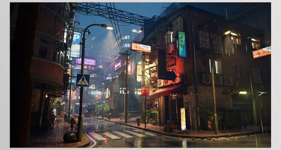 Rainy Neon Streets - Modular Buildings