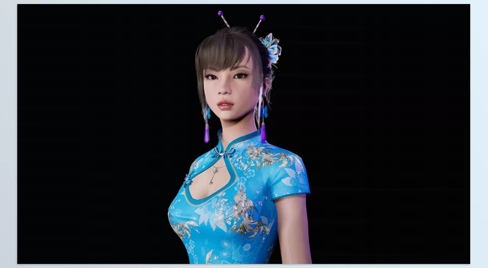 Unreal Engine - Amaya - Physics is set up for the movement of the breast, hair, earrings.