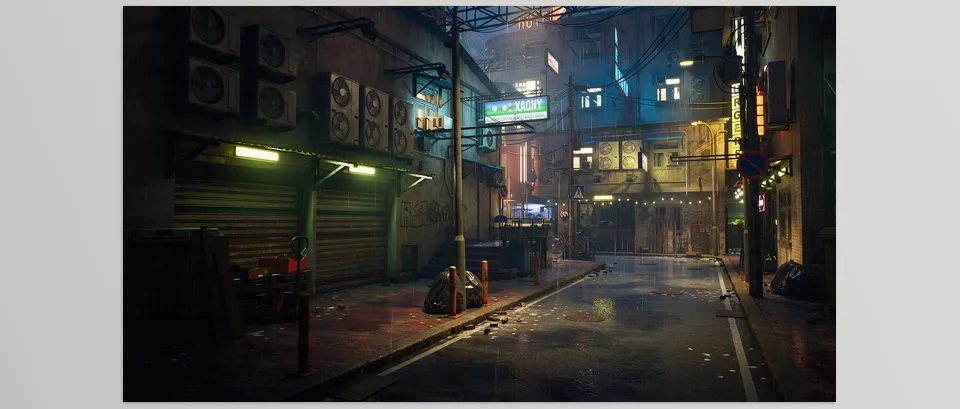 Unreal Engine – Rainy Neon Streets Download v5.1 For UE (5.1-5.5)