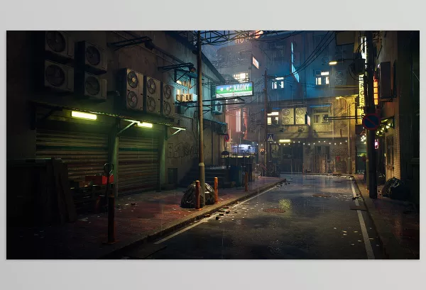 Unreal Engine – Rainy Neon Streets Download v5.1 For UE (5.1-5.5)