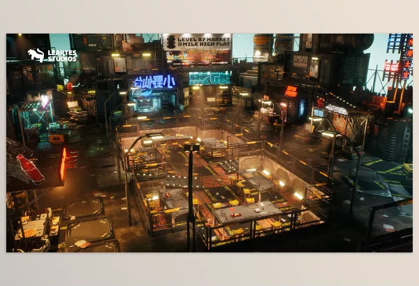 Unreal Engine – Cyberpunk Rooftop Market Environment Download for UE (5.1-5.5)